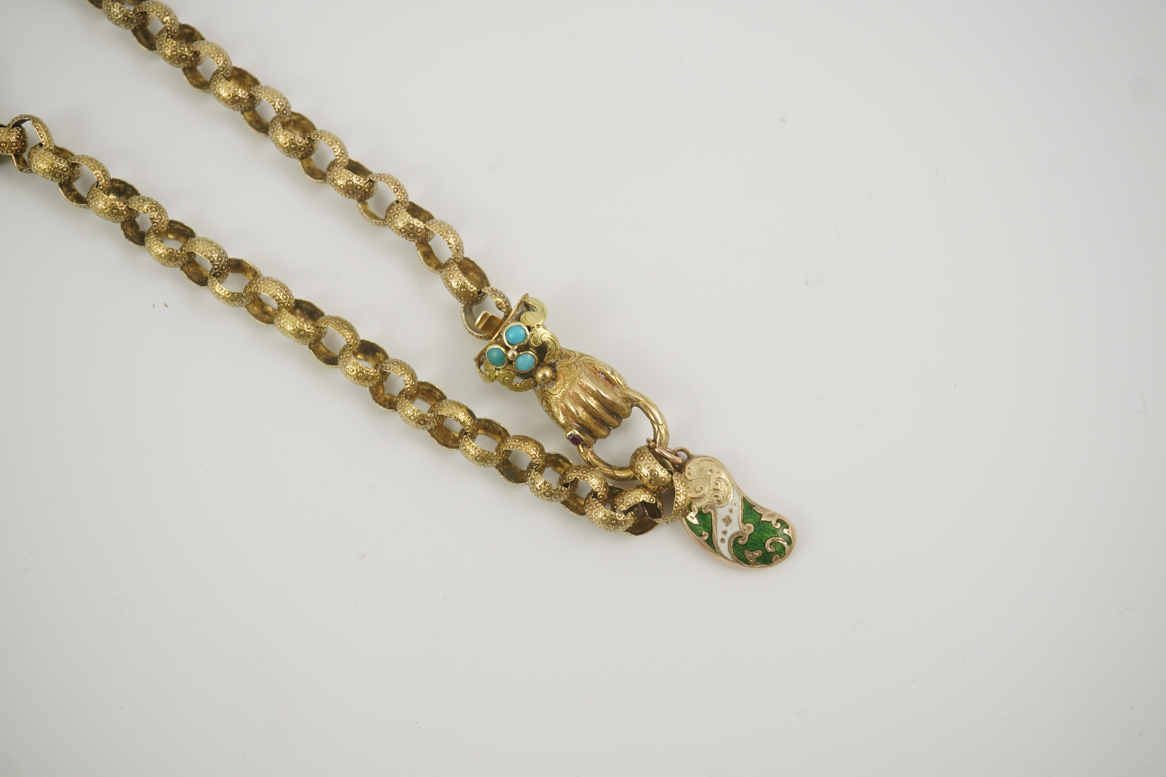 An early 19th century gold circular link muff chain